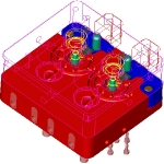 Two cavity injection mold with side action