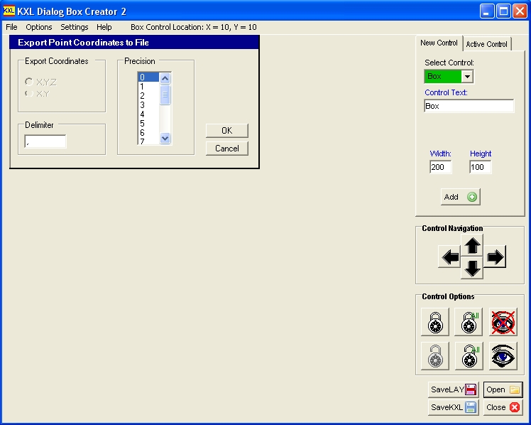 KXL dialog box application interface